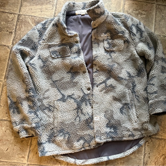 Vintage Havana Cream and Gray Sherpa Jacket camo print - Picture 2 of 4